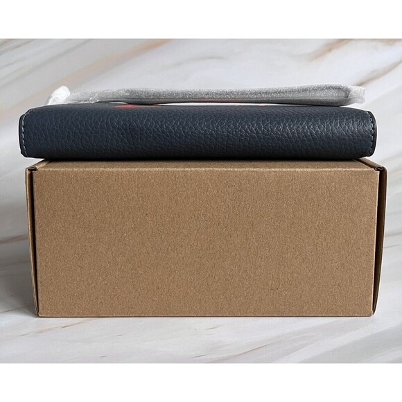 Coach Logo Women's Wallet Long Zip Around Pebble Leather Navy Authentic $298 - Picture 5 of 7